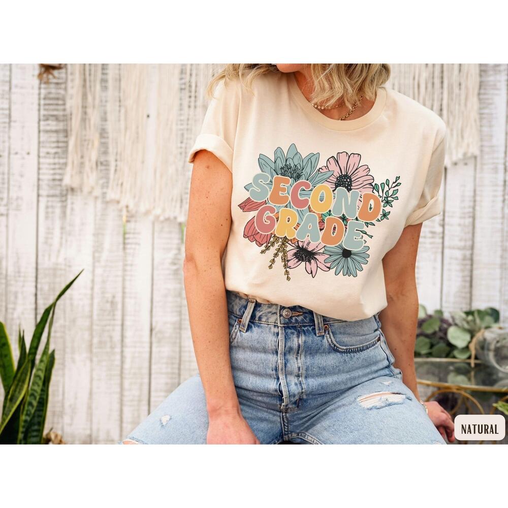 Elementary School Floral 2Nd Grade Teacher Shirt